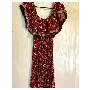 Off the Shoulder Floral Brown Dress